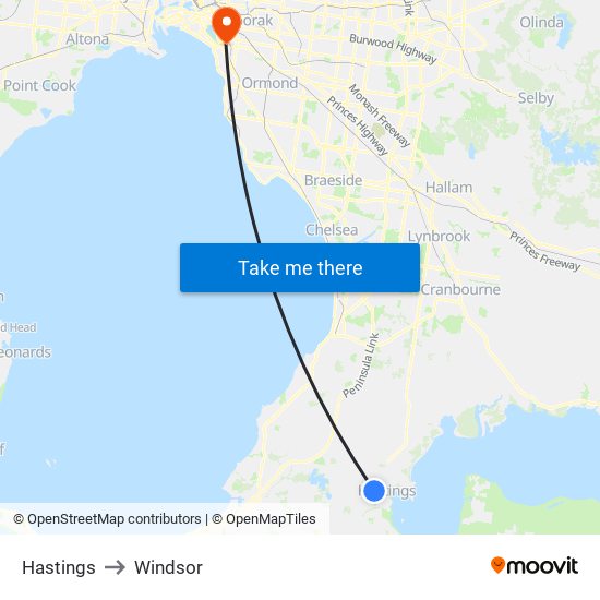 Hastings to Windsor map