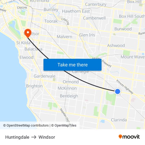 Huntingdale to Windsor map