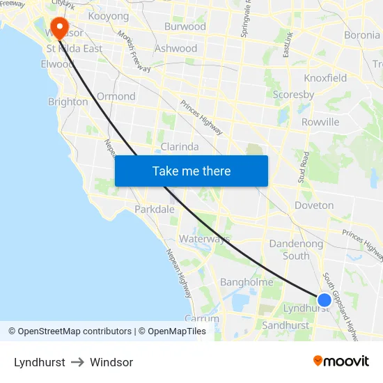Lyndhurst to Windsor map