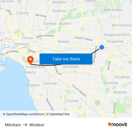 Mitcham to Windsor map