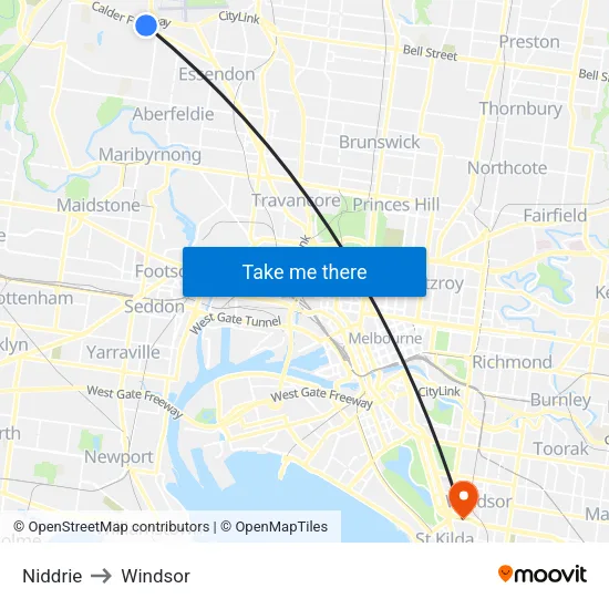 Niddrie to Windsor map