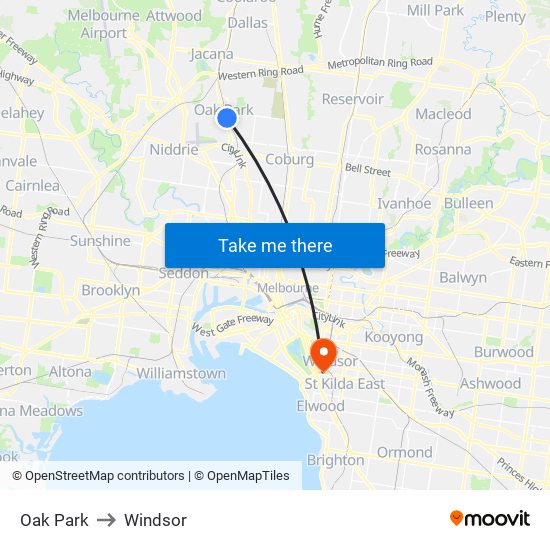 Oak Park to Windsor map