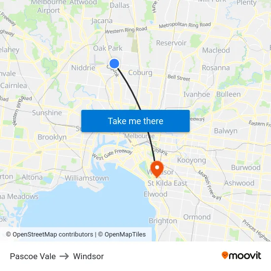 Pascoe Vale to Windsor map