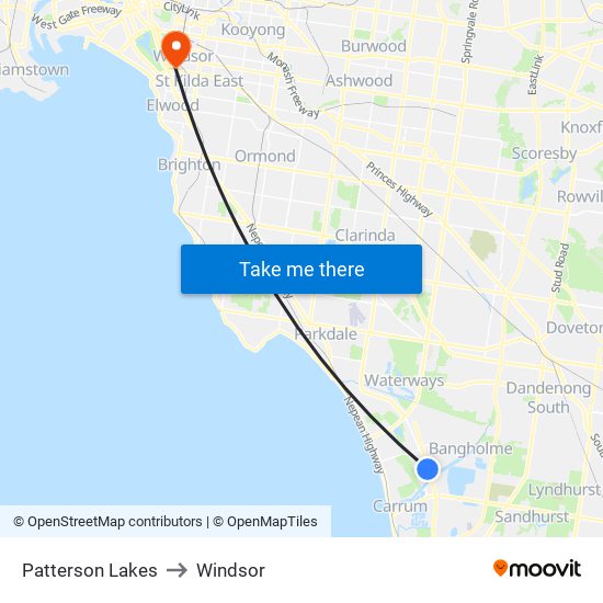 Patterson Lakes to Windsor map