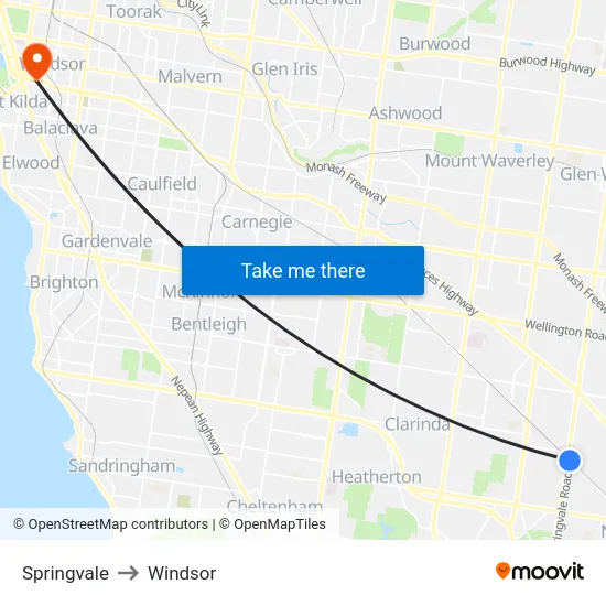 Springvale to Windsor map