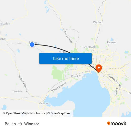 Ballan to Windsor map