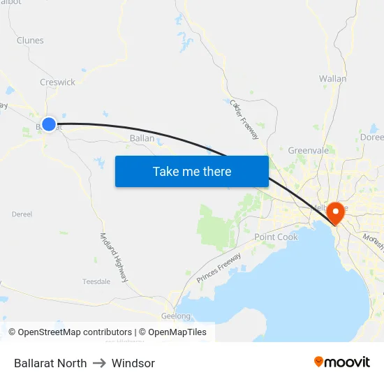 Ballarat North to Windsor map