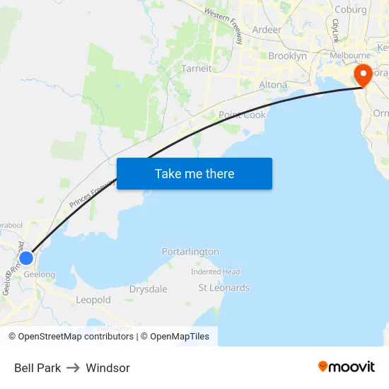 Bell Park to Windsor map