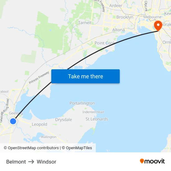Belmont to Windsor map