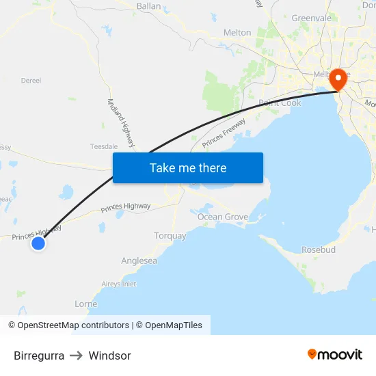 Birregurra to Windsor map