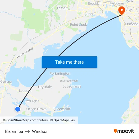 Breamlea to Windsor map