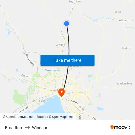 Broadford to Windsor map