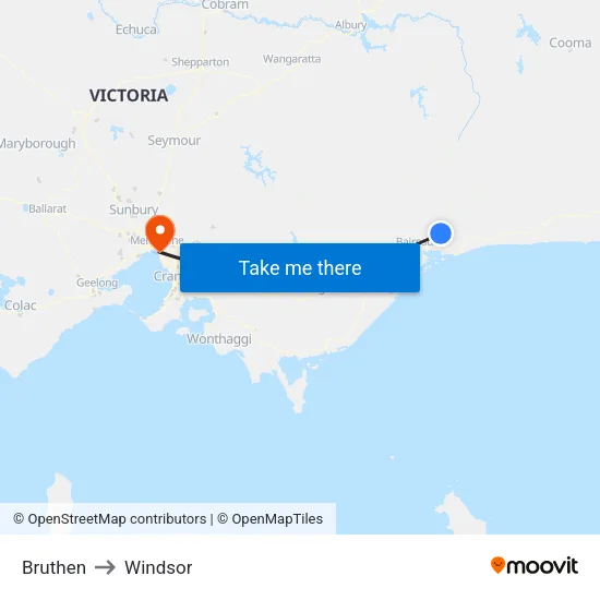 Bruthen to Windsor map