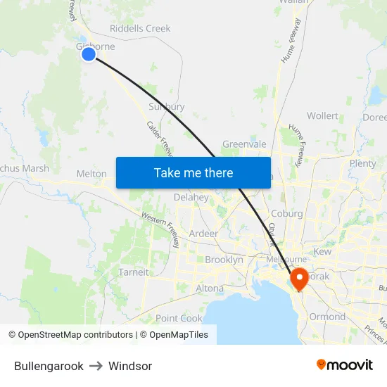 Bullengarook to Windsor map