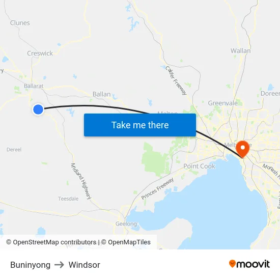 Buninyong to Windsor map