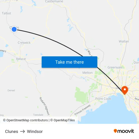 Clunes to Windsor map