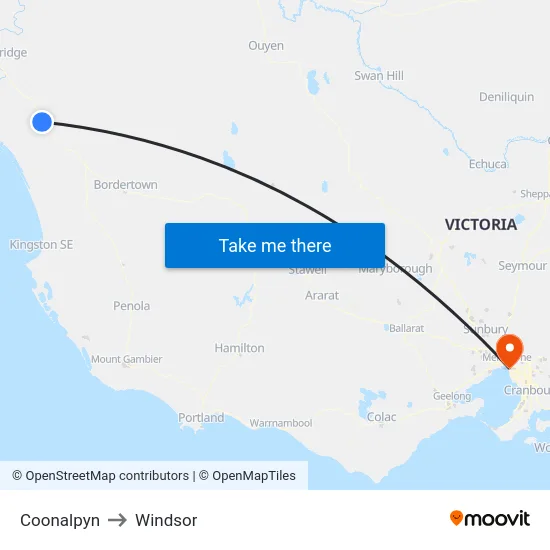Coonalpyn to Windsor map