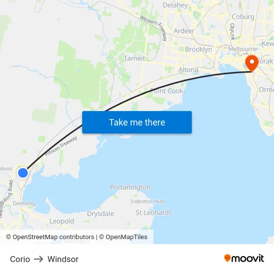 Corio to Windsor map