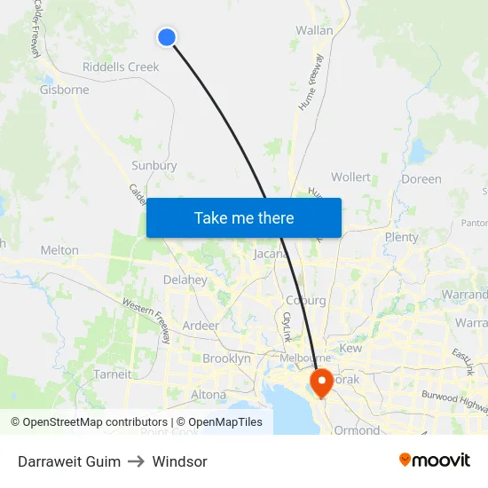 Darraweit Guim to Windsor map