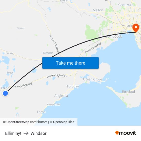Elliminyt to Windsor map