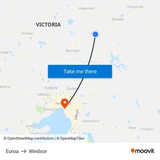 Euroa to Windsor map