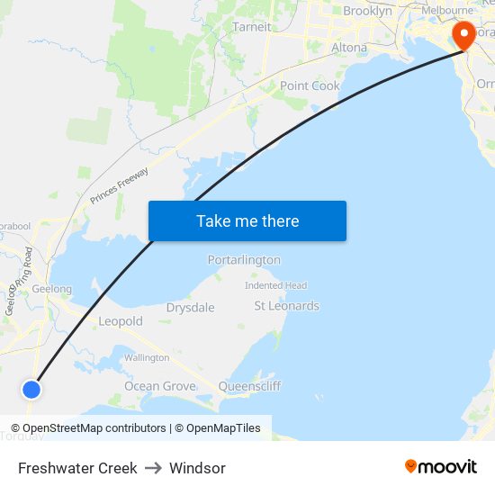 Freshwater Creek to Windsor map