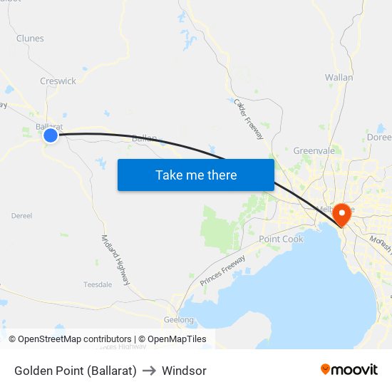 Golden Point (Ballarat) to Windsor map