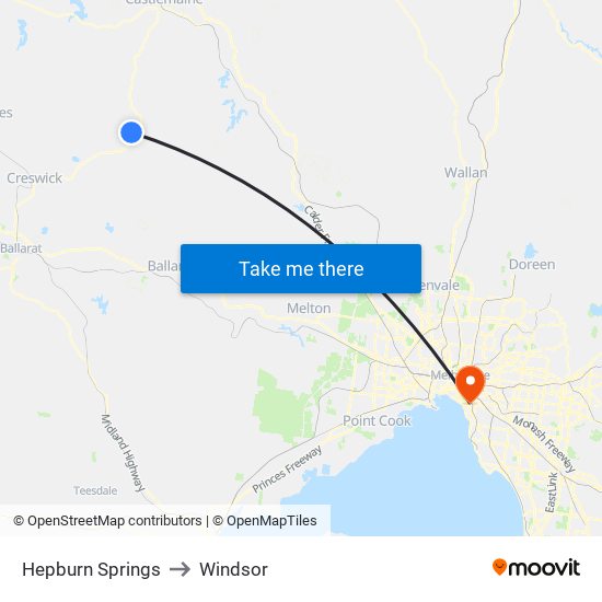 Hepburn Springs to Windsor map