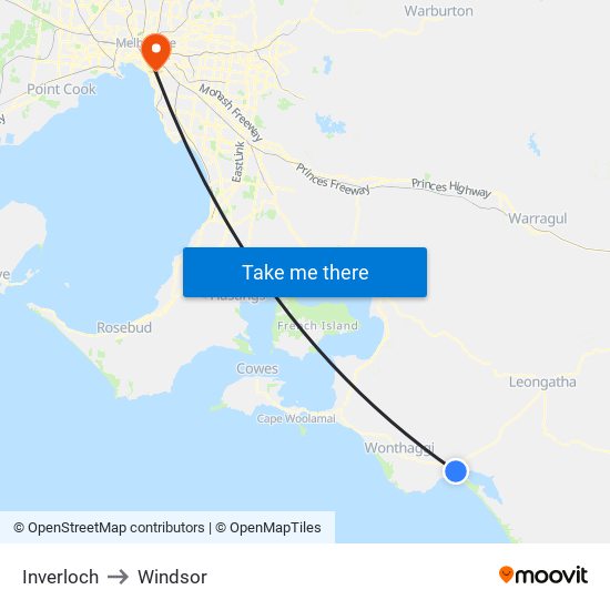 Inverloch to Windsor map