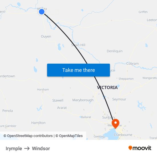 Irymple to Windsor map