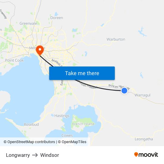 Longwarry to Windsor map