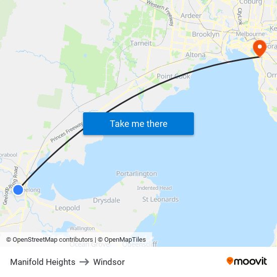 Manifold Heights to Windsor map