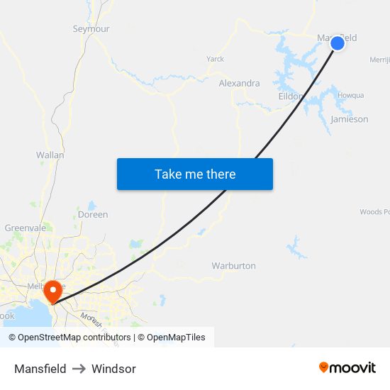 Mansfield to Windsor map