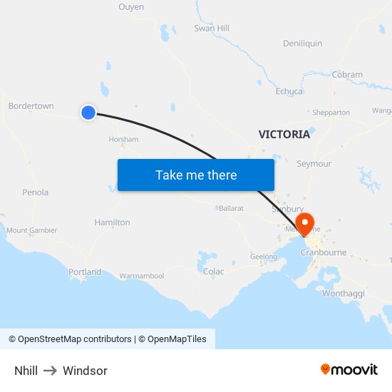 Nhill to Windsor map