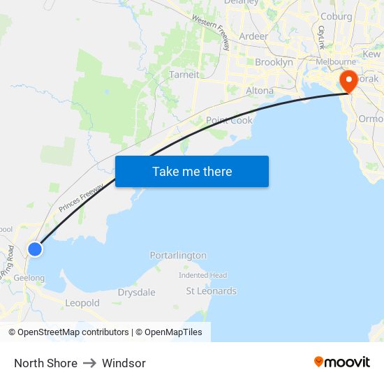 North Shore to Windsor map