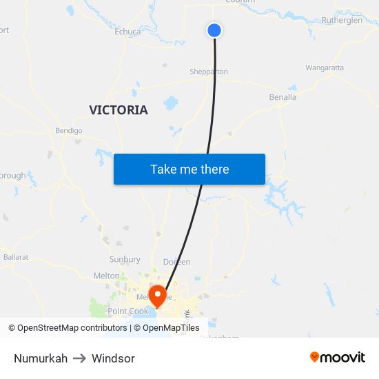 Numurkah to Windsor map