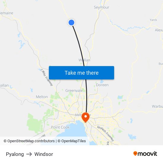 Pyalong to Windsor map