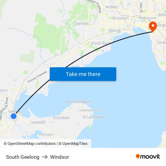South Geelong to Windsor map