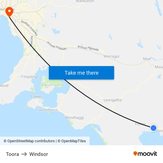 Toora to Windsor map