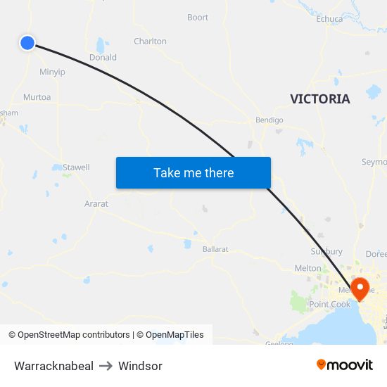 Warracknabeal to Windsor map
