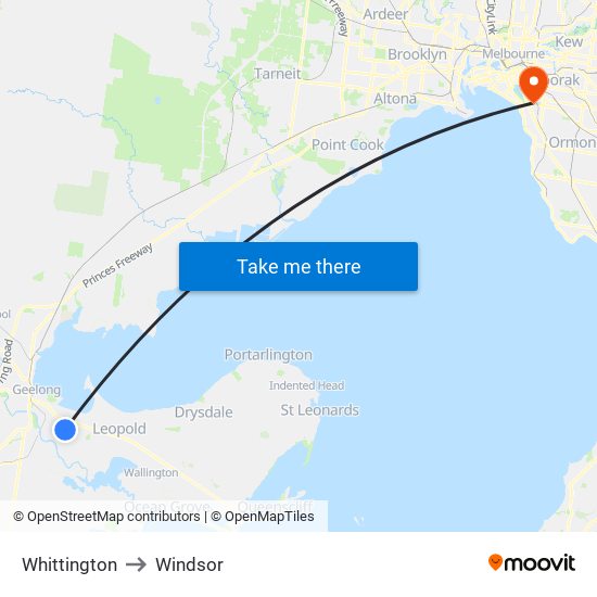 Whittington to Windsor map