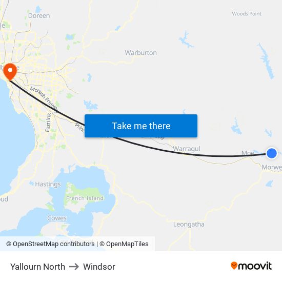 Yallourn North to Windsor map