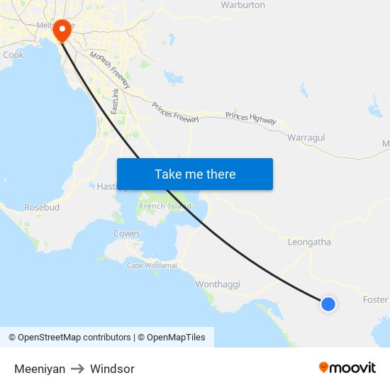 Meeniyan to Windsor map