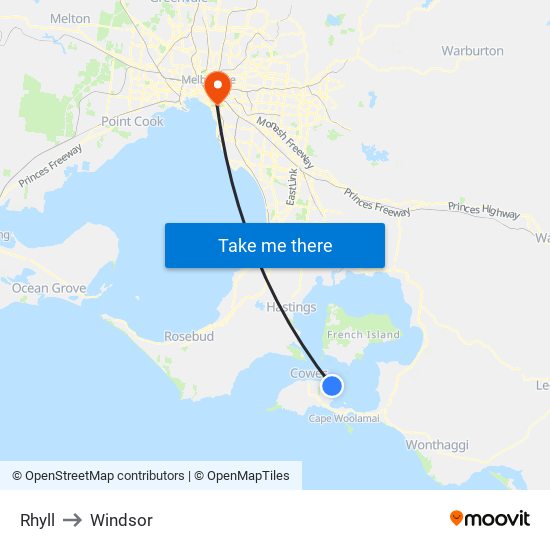 Rhyll to Windsor map