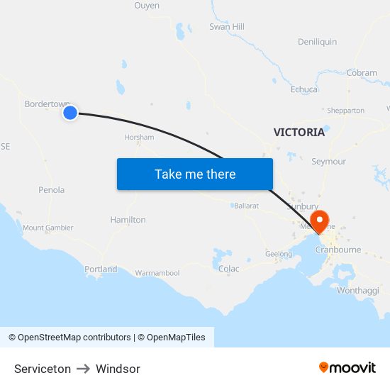 Serviceton to Windsor map