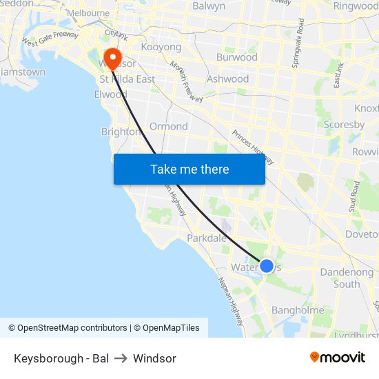 Keysborough - Bal to Windsor map