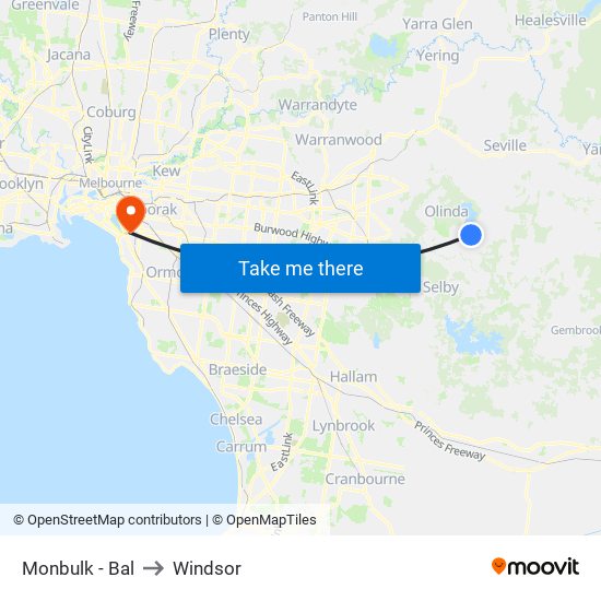 Monbulk - Bal to Windsor map