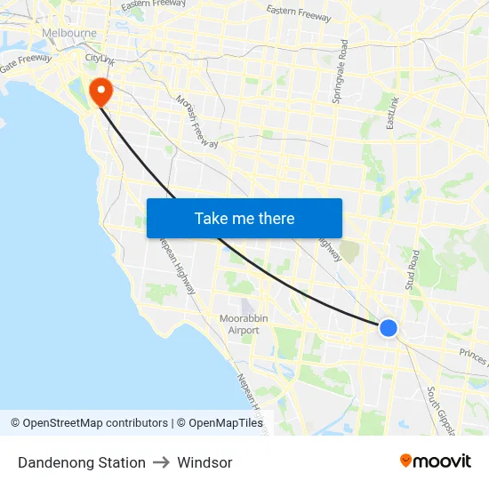 Dandenong Station to Windsor map