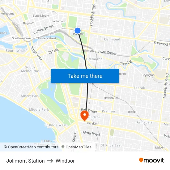 Jolimont Station to Windsor map