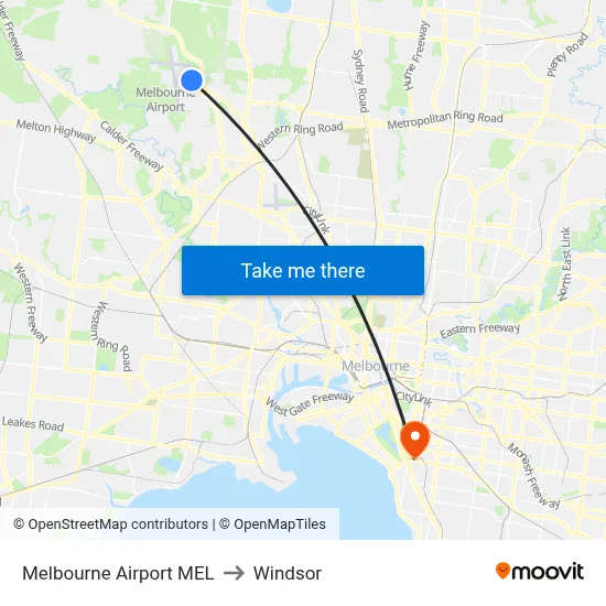 Melbourne Airport MEL to Windsor map